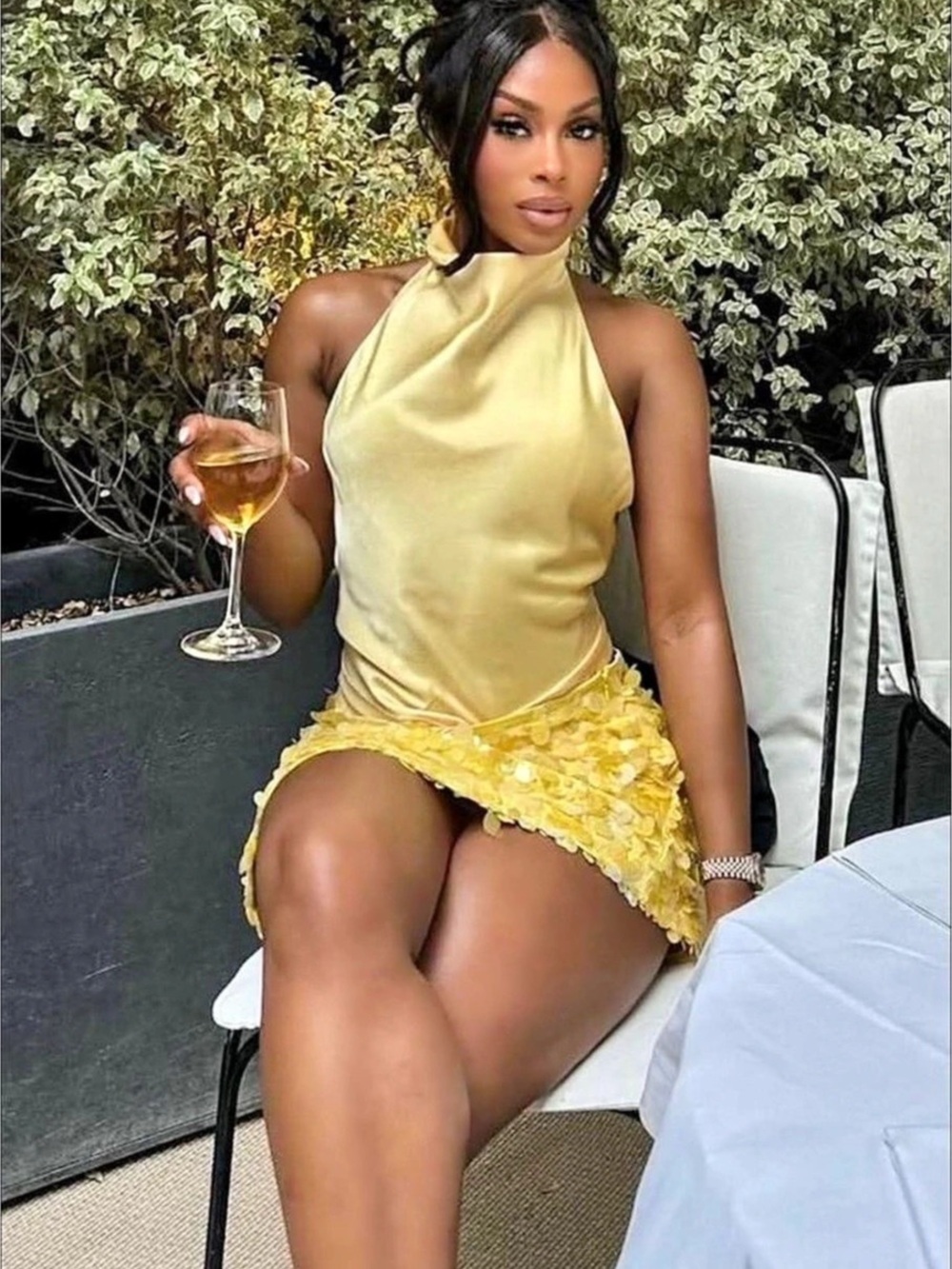 Zara Satin Halter Top Yellow